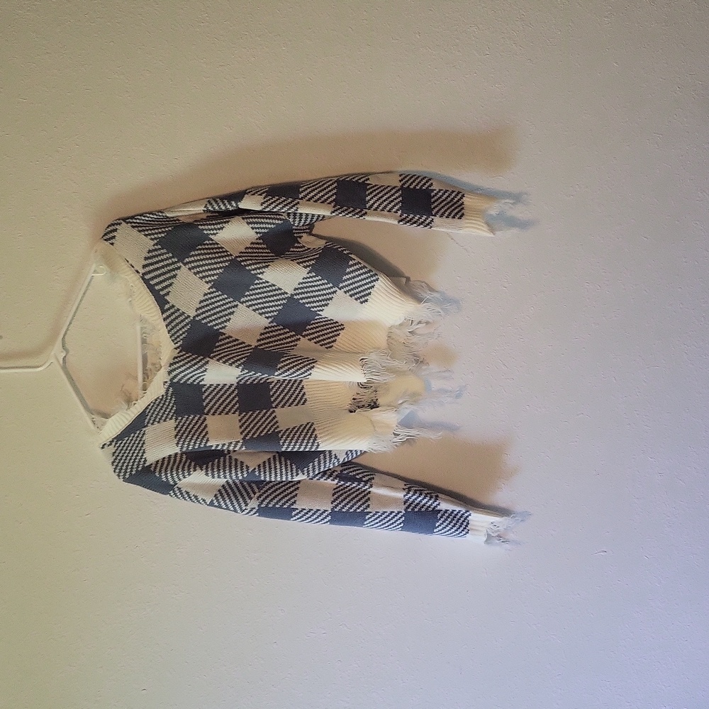 Blue plaid rigid sweater